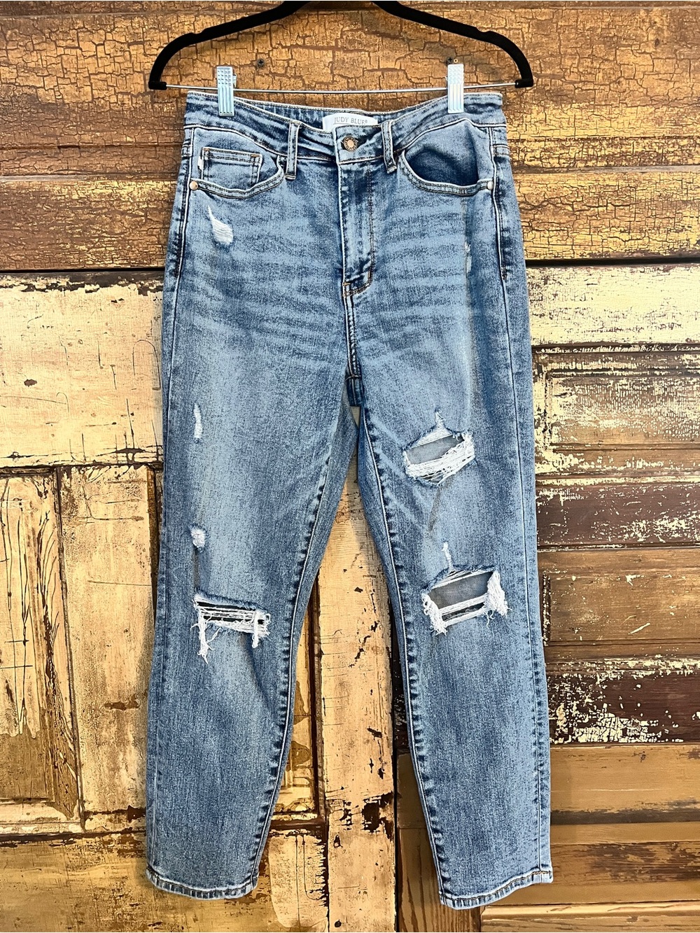 Judy Blue Distressed Skinny Jeans | Mid Wash Stretch Denim | Size 9